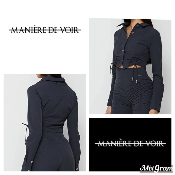 ‼️WOW‼️Maniere de Voir ruched detail shirt- navy blue- AND matchING pants ‼️ - Picture 1 of 13